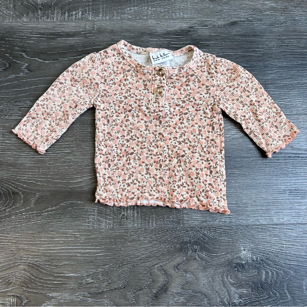 Nicole Miller Girls' Long-Sleeve Ribbed Top in Blush Floral Size 6/9M